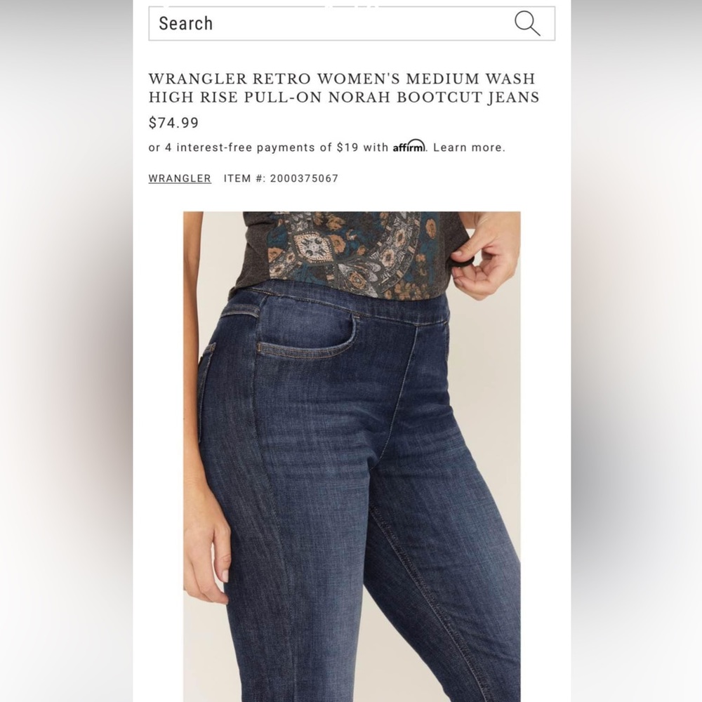 Womens wrangler high rise pull on jeans
